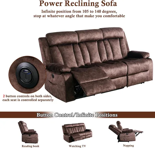 Miniatura 3 de GUEAPY Sofá reclinable con calor y masaje, sofá reclinable con mesa abatible, sofá reclinable de 3 plazas para sala de estar, asientos de cine