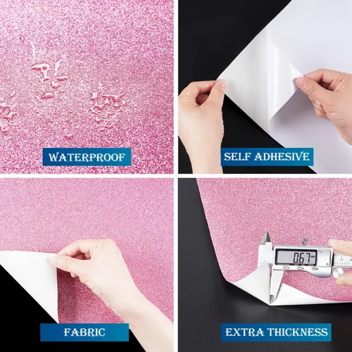 Miniatura 6 de FunStick Cartulina rosa con purpurina de 3.9 x 200 pulgadas, papel de cartulina rosa con purpurina para papel de manualidades, autoadhesivo