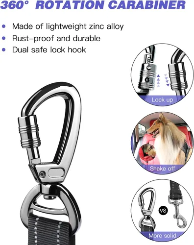 Miniatura 4 de AUBELL Cinturón de seguridad para perro, 3 en 1, ajustable, reflectante, resistente, arnés de perro con gancho de clip, cierre y hebilla, mosquetón