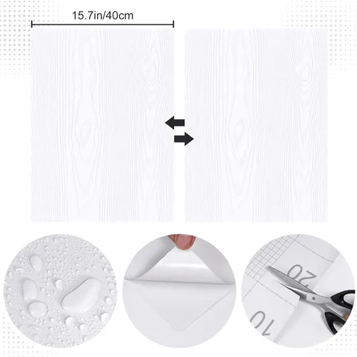 Miniatura 3 de Papel de Contacto de Madera Blanca Gruesa para Despegar y Pegar, Papel Tapiz de Grano de Madera para Encimeras y Gabinetes, Rollo de Vinilo