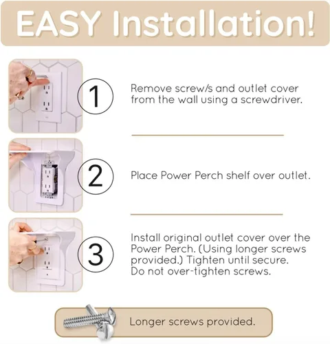 Miniatura 6 de Estante de Enchufes Doble de Pared Power Perch con Correa de Almacenamiento de Cables - Organiza y Recupera Espacio en el Baño - Soporte para Alexa