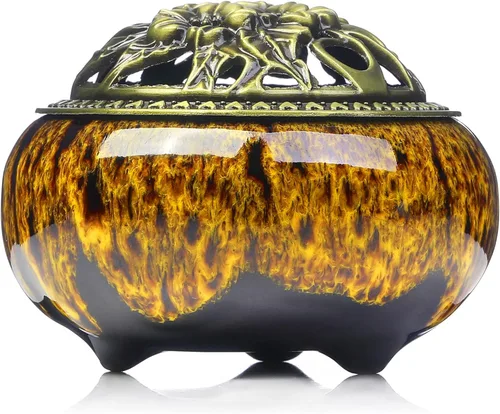 Miniatura 12 de Censer - Quemador de incienso azul cielo con soporte para varillas de incienso de calabaza - Incensario de porcelana para carbón para uso con resina