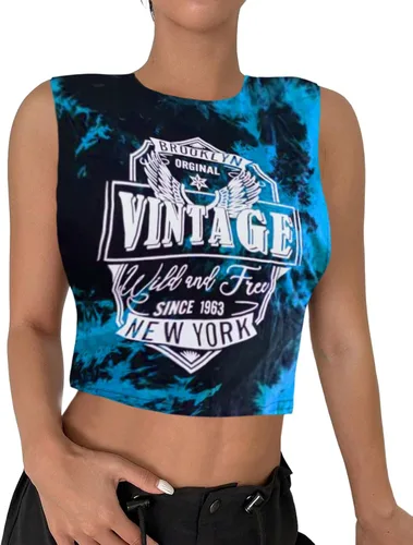 Miniatura 3 de Remidoo Camiseta corta sin mangas con estampado gráfico de letras para mujer