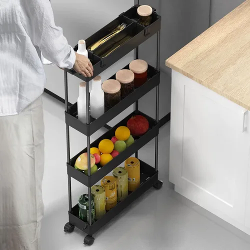 Miniatura 7 de SAKA - Carrito de almacenamiento delgado, carrito de almacenamiento rodante para el baño de 4 niveles, carrito organizador móvil de estanterías