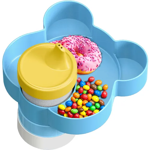 Bandeja para asiento de automóvil – Convierte el portavasos en aperitivos, bandeja de juguetes para niños de viaje, giratoria 360 grados (azul)