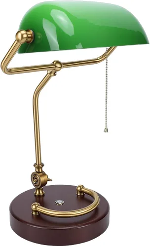 MAVIS LAVEN Vintage Desk Lamp, Emerald Green Glass Bankers Lamp with 350 Rotatable Lampshade and Touch Sensitive Dimming, for Home Office Living