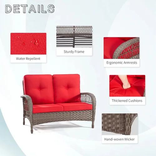 Miniatura 3 de Joyside Juego de muebles de mimbre para patio, juego de conversación de 2 piezas con un asiento de amor y una mesa de café, sofá y mesa de ratán