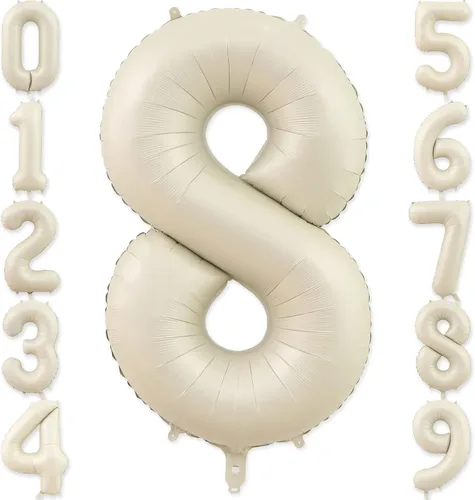 Miniatura 10 de Globos con el número 2, 2 globos, 2 globos de número 40 pulgadas, color blanco arena, grandes globos de aluminio para 2 fiestas de cumpleaños, Arena