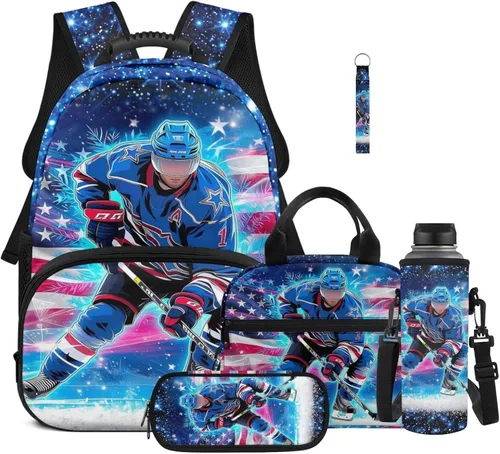 Miniatura 22 de Bulopur Eagle American Flag Print Kids Backpack Boys Elementary School 17 Inch Bookbag With Lunch Bag Water Bottle Holder Keychain Pencil Case 5