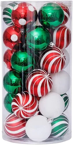 Miniatura 8 de Juego de 30 adornos de bolas de Navidad, bolas de adornos de Navidad inastillables, decoración de árbol de Navidad, bolas de árbol de Navidad rojas