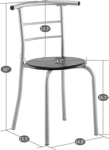 Miniatura 7 de Juego de mesa redonda y sillas de madera para cocina, comedor, 3 piezas, con marco de metal y estante de almacenamiento, bistró, pub, desayuno, Negro