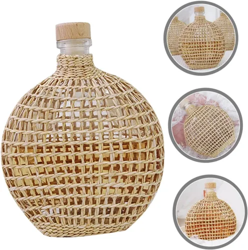 Miniatura 2 de STOBAZA Jarrón de botella de sidra, diseño tejido de ratán, centro de mesa decorativo elegante para mesa