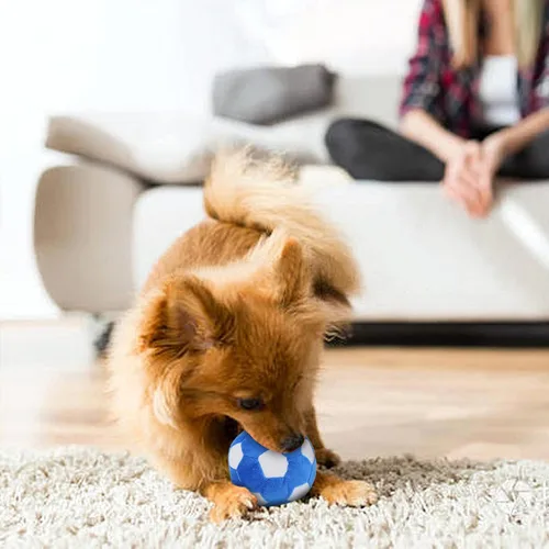 Miniatura 5 de Pelotas interactivas para perros, paquete de 2 pelotas de juguete chirriantes de felpa para perros, pelota de juguete para perros de fútbol y rugby