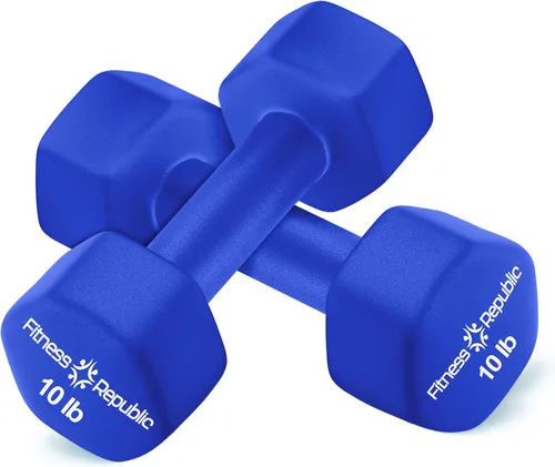 Miniatura 10 de Fitness Republic Juego de 2 mancuernas de neopreno, antideslizantes, forma hexagonal, pesas libres para tonificación muscular y fortalecimiento