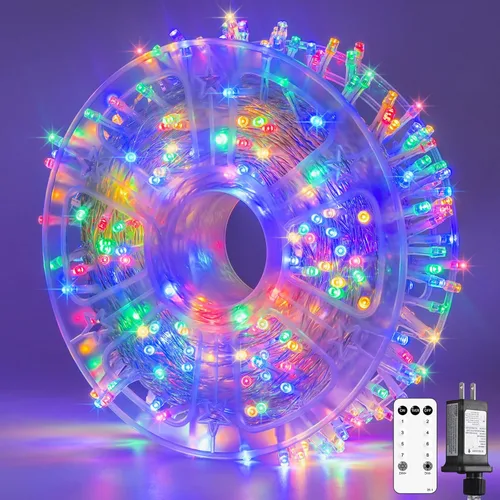 Miniatura 39 de JMEXSUSS Luces rojas blancas y azules con cable transparente, 66 pies, 200 luces LED para decoración del 4 de julio, luz de Navidad para celebración