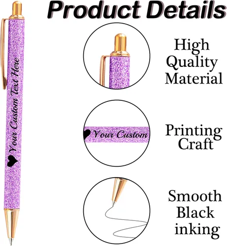 Miniatura 3 de Bolígrafos con purpurina personalizados con nombre, bolígrafos bonitos y bonitos personalizados, bolígrafos retráctiles de tinta negra, suministros