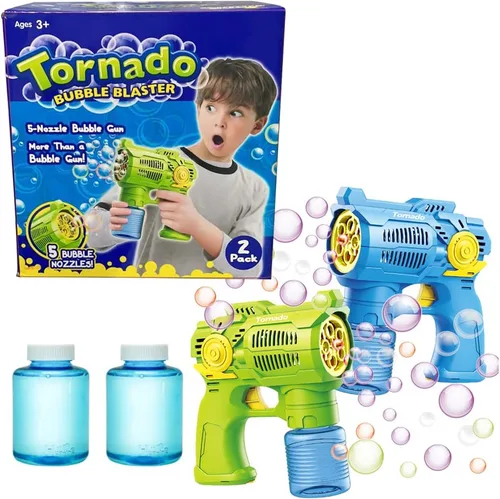 Miniatura 7 de Juego de 2 pistolas de burbujas con baterías, juguetes sopladores automáticos de burbujas para niños y niños pequeños, 1 disparador de burbujas azul