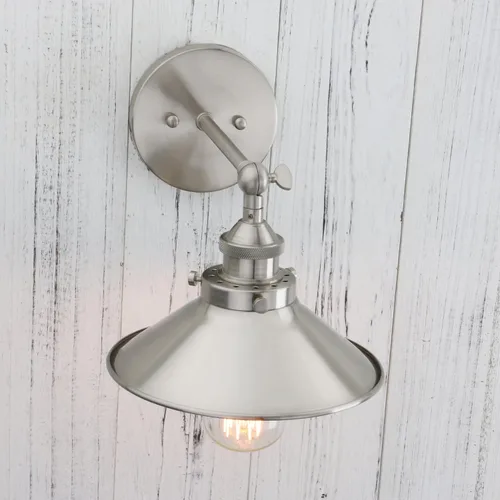 Miniatura 7 de PERMO - Iluminación de pared industrial vintage en metal, apliques de pared en níquel cepillado, lámpara de pared ajustable de 180 grados
