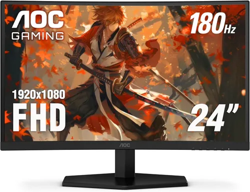 AOC C24G42E Monitor de juego ultrarrápido curvo de 24" sin marco, 1500R, FHD 1080p, 180Hz 0.5ms MPRT, HDMI 2.0 x2, Display Port x1, HDR, altavoces