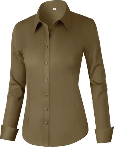 Miniatura 29 de CUNLIN - Camisas de manga larga con botones de algodón para mujer, ajustadas, camisas formales de vestir para el trabajo, blusas de trabajo, tops