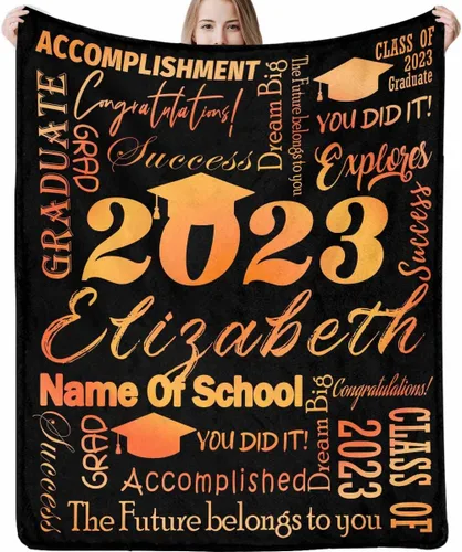 Miniatura 9 de Decoraciones de graduación 2023, manta de regalo para ella, él, felicitaciones 2023, azul oscuro, manta de graduado con nombre personalizado, No.11