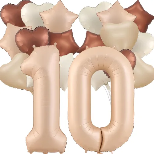 Miniatura 44 de Globos de 40 pulgadas color crema número 10, 17 piezas de globos de helio grandes con globos de corazón neutros crema nude caramelo beige marrón
