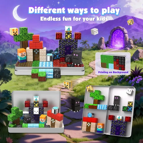 Miniatura 3 de GraceDuck Bloques magnéticos con caja de hierro, 45 bloques de construcción magnéticos de viaje, juego educativo STEM de construcción para niños a