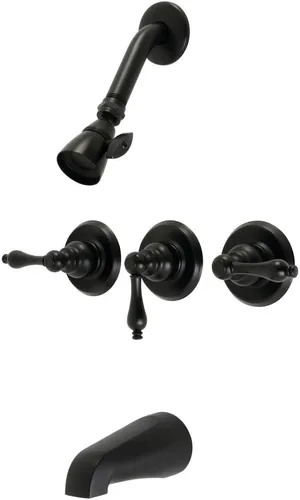 Miniatura 10 de Kingston Brass KB237AL Grifo victoriano de triple mango para bañera y ducha en latón cepillado Cobrizo cepillado