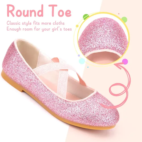 Miniatura 2 de Zapatos planos de ballet de princesa con purpurina para niñas, zapatos de vestir para niña, zapatos de vestir para niña, zapatos de princesa de boda