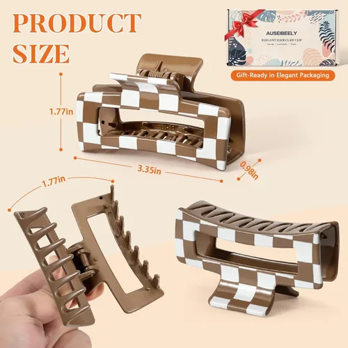 Miniatura 2 de Auseibeely 6 pinzas para el cabello a cuadros para mujer, 3.35 pulgadas, pinzas cuadradas medianas para cabello fino, bonitos accesorios