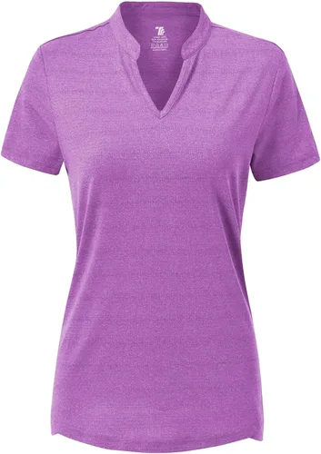 Miniatura 78 de Gopune Polo de golf con cuello en V para mujer, sin cuello, manga corta, ligera, de secado rápido, camisetas de tenis para correr