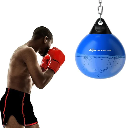 Goplus Bolsa de Agua Aqua, Bolsa de Boxeo Pesada de 180 Libras de 21 Pulgadas / 110 Libras de 18 Pulgadas con Cadena Metálica Ajustable, Manguera de