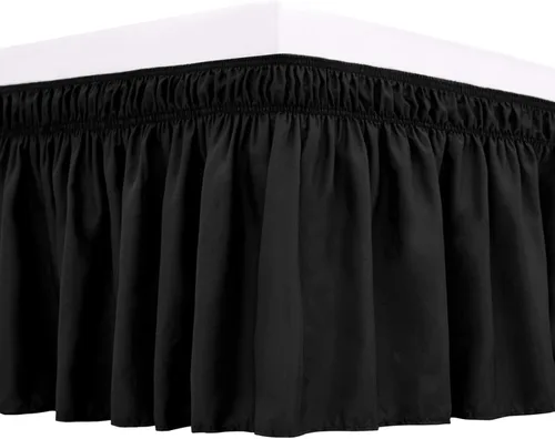Miniatura 30 de Falda de cama RIMELA envoltura volante elástica que protege contra el polvo con color sólido, resistente a las arrugas y a la decoloración con Blanco