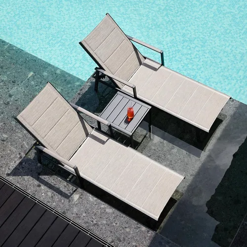 Miniatura 11 de Tumbona para exteriores, silla de aluminio nunca oxidada para patio, silla de piscina de textileno de doble capa con respaldo ajustable de 6