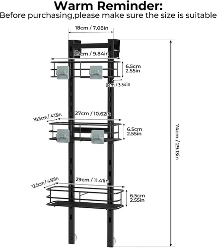 Miniatura 3 de ODesign Organizador de ducha sobre la puerta, organizador colgante ajustable de 3 niveles con 4 ganchos, organizador de baño a prueba de óxido