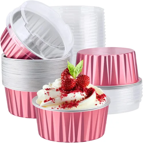 Miniatura 27 de EUSOAR Forros para cupcakes con tapas, 30 piezas desechables de papel de aluminio de 5 onzas, moldes para hornear cupcakes, envases de postre