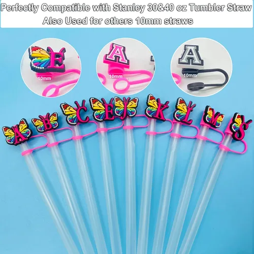 Miniatura 5 de 3 tapas de popote para Stanley Cup de 30 y 40 onzas, reutilizable, 0.394 in, tapa protectora de popote con 2 dijes de letras iniciales