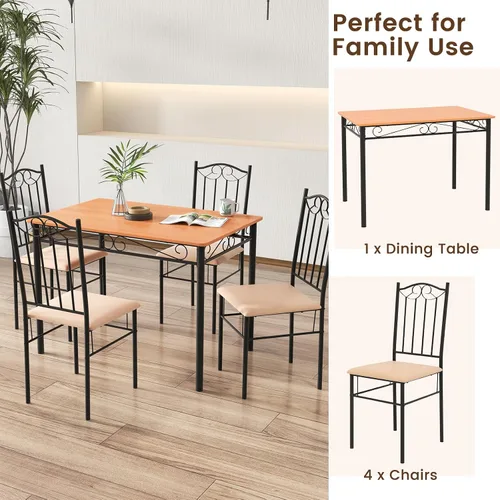 Miniatura 5 de Tangkula Juego de 4 mesas de comedor con marco de metal y asiento acolchado, juego de 4 sillas de mesa de cocina, ahorro de espacio, negro y amarillo