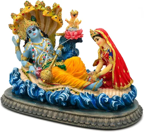 Miniatura 7 de alikiki Estatua hindú de Dios Señor Vishnu – 8.3 pulgadas de largo Mahavishnu figura divina deidad hindú para adoración espiritual, hogar, oficina