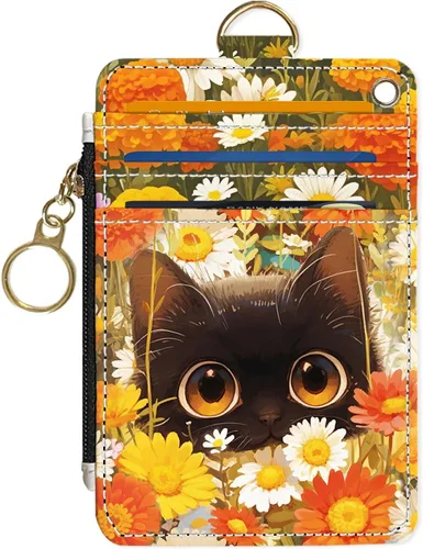 Miniatura 23 de Portafolios delgado Portafolios para tarjetas de crédito, Portafolios RFID para mujer Linda pequeña cartera de bolsillo frontal con cremallera