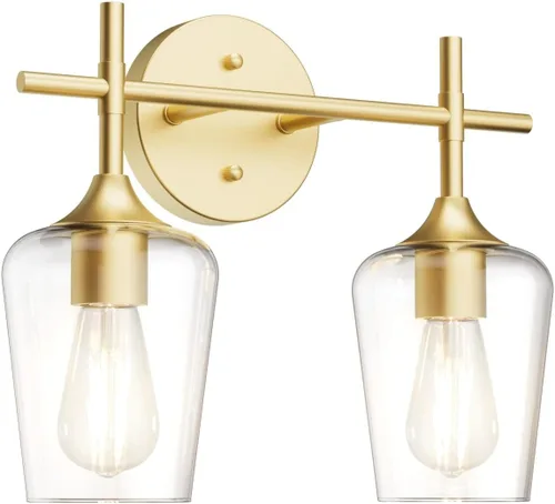 Miniatura 7 de Ralbay Lámparas de baño doradas 2 luces con vidrio transparente, iluminación moderna de montaje en pared, iluminación industrial de granja, luces