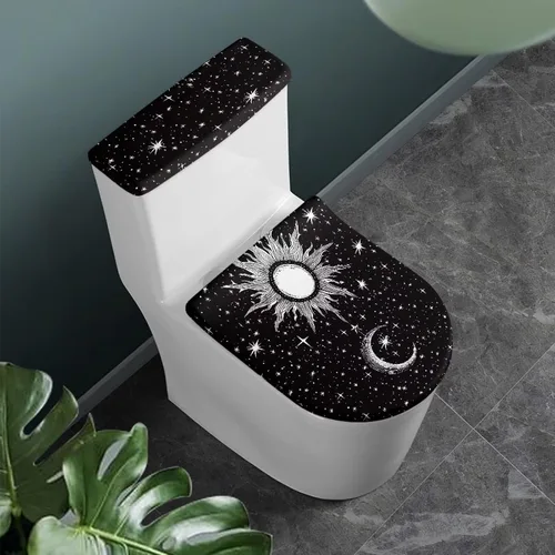 Miniatura 28 de Flashideas Juego de cubierta para tanque y tapa de inodoro con estampados de patas de perro coloridas - Elástico, se adapta a la mayoría de tanques