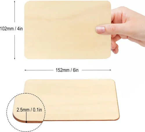 Miniatura 2 de 150 piezas rectangulares de madera sin terminar, azulejos de madera natural de 4 x 6 pulgadas para manualidades, pintura, tallado y decoración