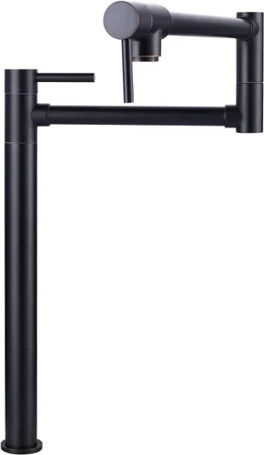 Miniatura 9 de WOWOW Pot Filler Faucet - Grifo de estufa de montaje en cubierta, relleno de olla de latón macizo, negro mate con brazo oscilante elástico de doble