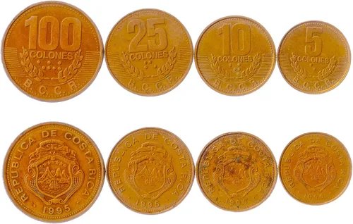 Miniatura 4 de 6 Coins de Costa Rica Colección de Monedas Costa Rica Tico 5 10 25 50 100 500 Colones Circulado 1997-2005 Barco Estrella Volcán Rama
