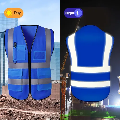 Miniatura 5 de Chaleco de seguridad personalizado con logotipo, texto, nombre, alta visibilidad, bolsillos y cremallera, a granel para mujeres y hombres