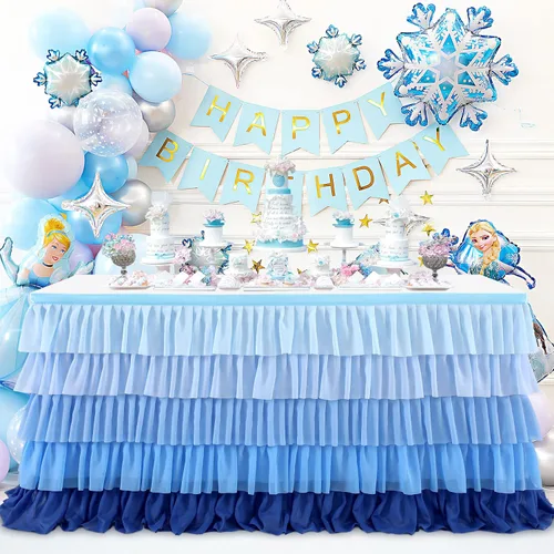 Miniatura 3 de Falda de mesa azul tutú mantel para fiesta bajo el mar decoraciones de Frozen revelación de género cumpleaños elefante baby shower 1.8m (6 pies)