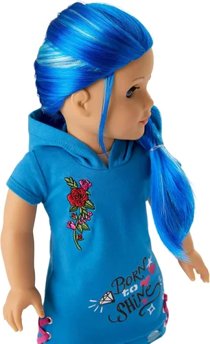 Miniatura 2 de Muñeca American Girl Truly Me de 18 pulgadas #90 con ojos azules, cabello largo azul y piel de ligera a media en vestido de patinadora, para edades