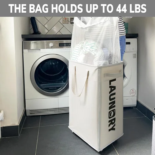 Miniatura 6 de Goodpick Cestas de lavandería con ruedas y asa, paquete de 2 cestas de lavandería plegables de 75L, cesta de lavandería para ropa con bolsas