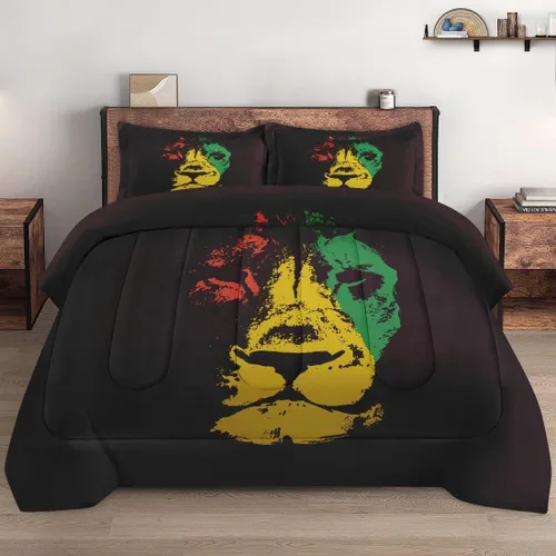 Miniatura 3 de Pamnest Juego de edredón tamaño individual, León amarillo africano, suave, 2 piezas de ropa de cama para niños y adultos, juego de edredón Rasta